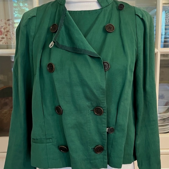 Dries Van Noten Cotton Linen Jacket, Green, Medium, Pleated Back, Buttons - Picture 1 of 12